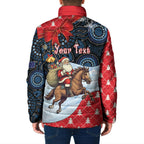 Australia Christmas In July Personalised Padded Jacket Santa Horse Racing Aboriginal Dot Art