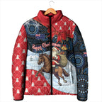 Australia Christmas In July Personalised Padded Jacket Santa Horse Racing Aboriginal Dot Art