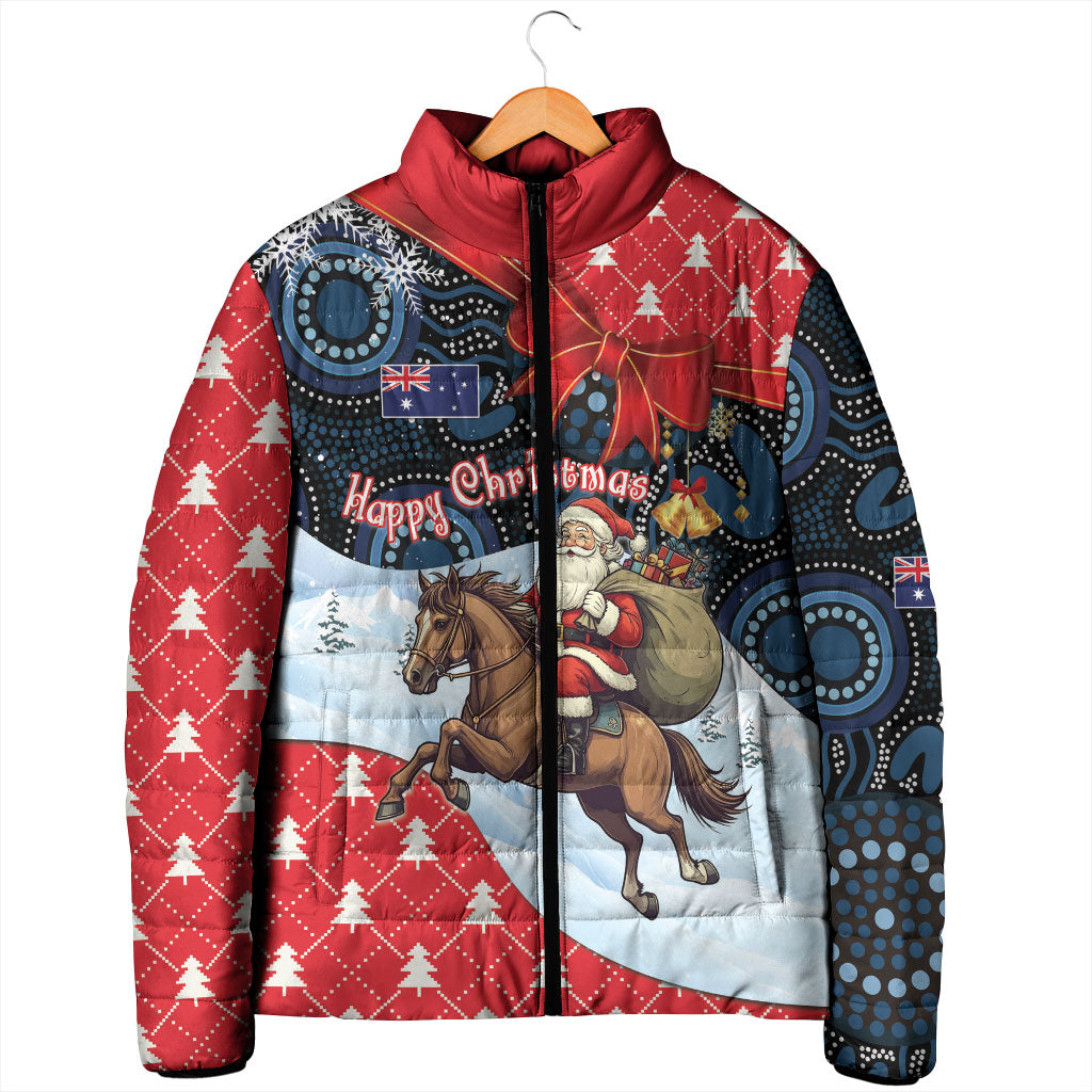 Australia Christmas In July Personalised Padded Jacket Santa Horse Racing Aboriginal Dot Art