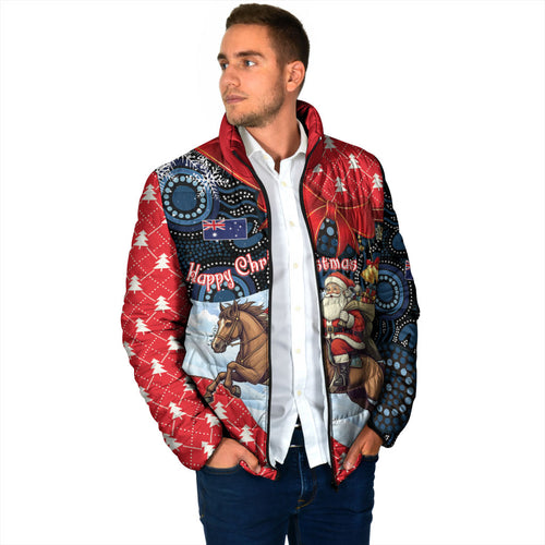 Australia Christmas In July Personalised Padded Jacket Santa Horse Racing Aboriginal Dot Art