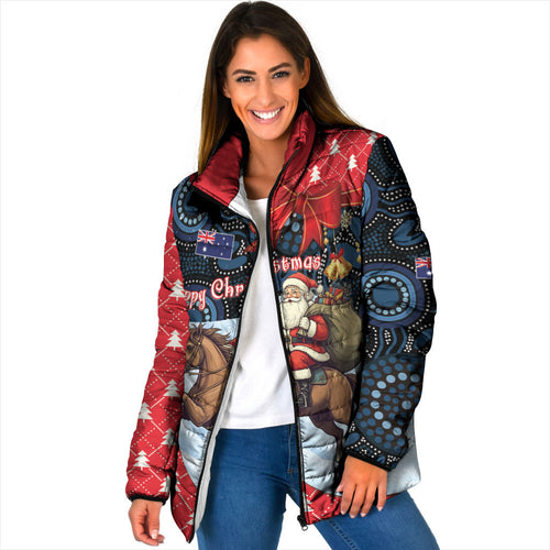 Australia Christmas In July Personalised Padded Jacket Santa Horse Racing Aboriginal Dot Art