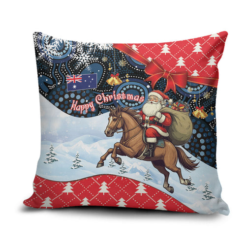 Australia Christmas In July Pillow Cover Santa Horse Racing Aboriginal Dot Art