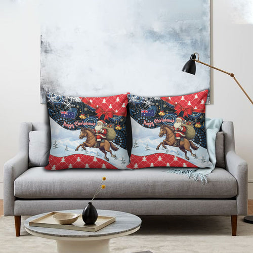 Australia Christmas In July Pillow Cover Santa Horse Racing Aboriginal Dot Art