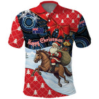 Australia Christmas In July Personalised Polo Shirt Santa Horse Racing Aboriginal Dot Art