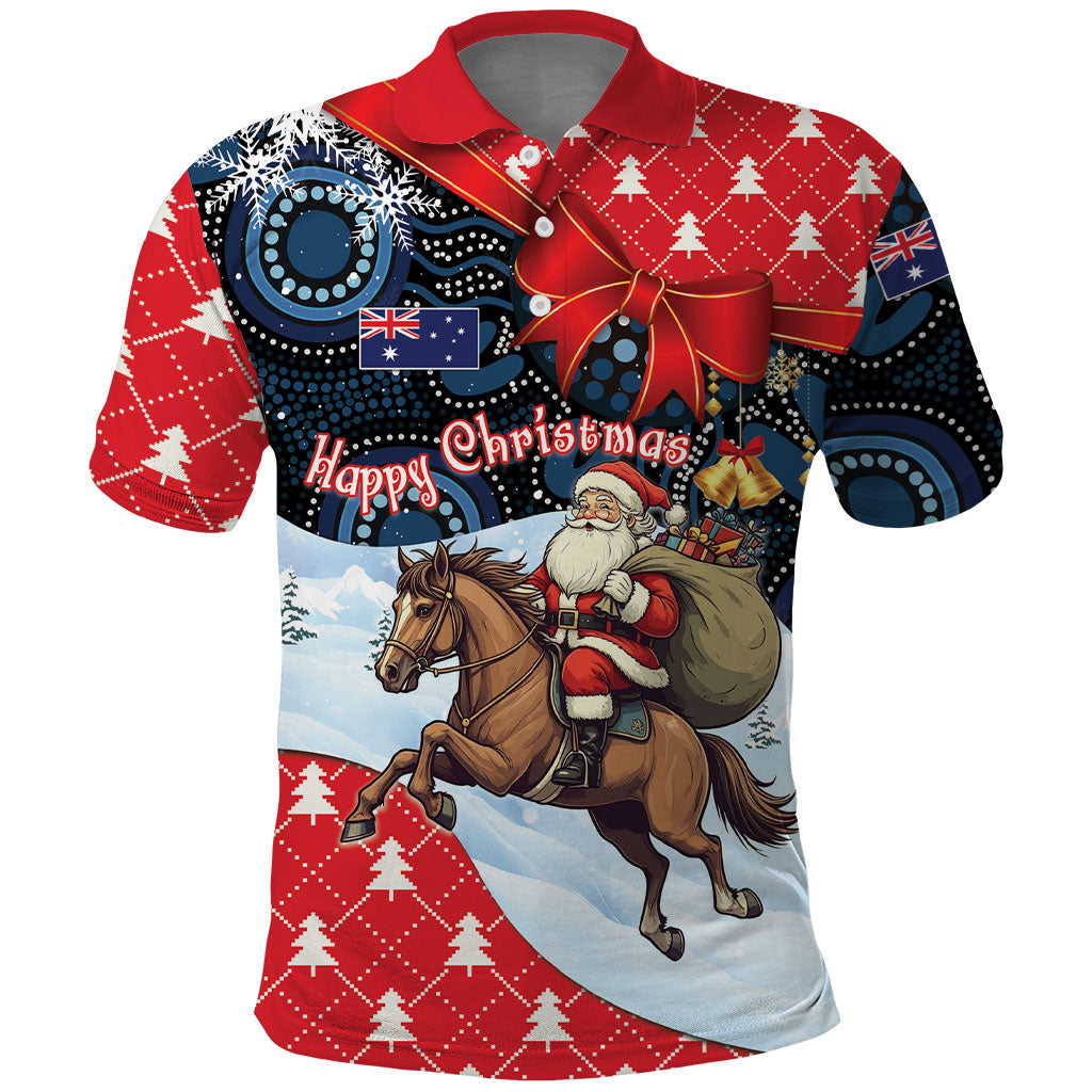 Australia Christmas In July Personalised Polo Shirt Santa Horse Racing Aboriginal Dot Art