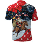 Australia Christmas In July Personalised Polo Shirt Santa Horse Racing Aboriginal Dot Art