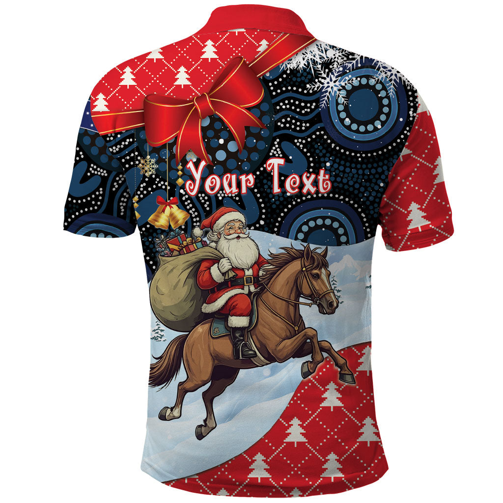 Australia Christmas In July Personalised Polo Shirt Santa Horse Racing Aboriginal Dot Art
