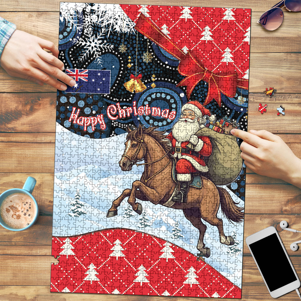 Australia Christmas In July Puzzle Santa Horse Racing Aboriginal Dot Art