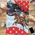 Australia Christmas In July Puzzle Santa Horse Racing Aboriginal Dot Art