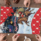 Australia Christmas In July Puzzle Santa Horse Racing Aboriginal Dot Art