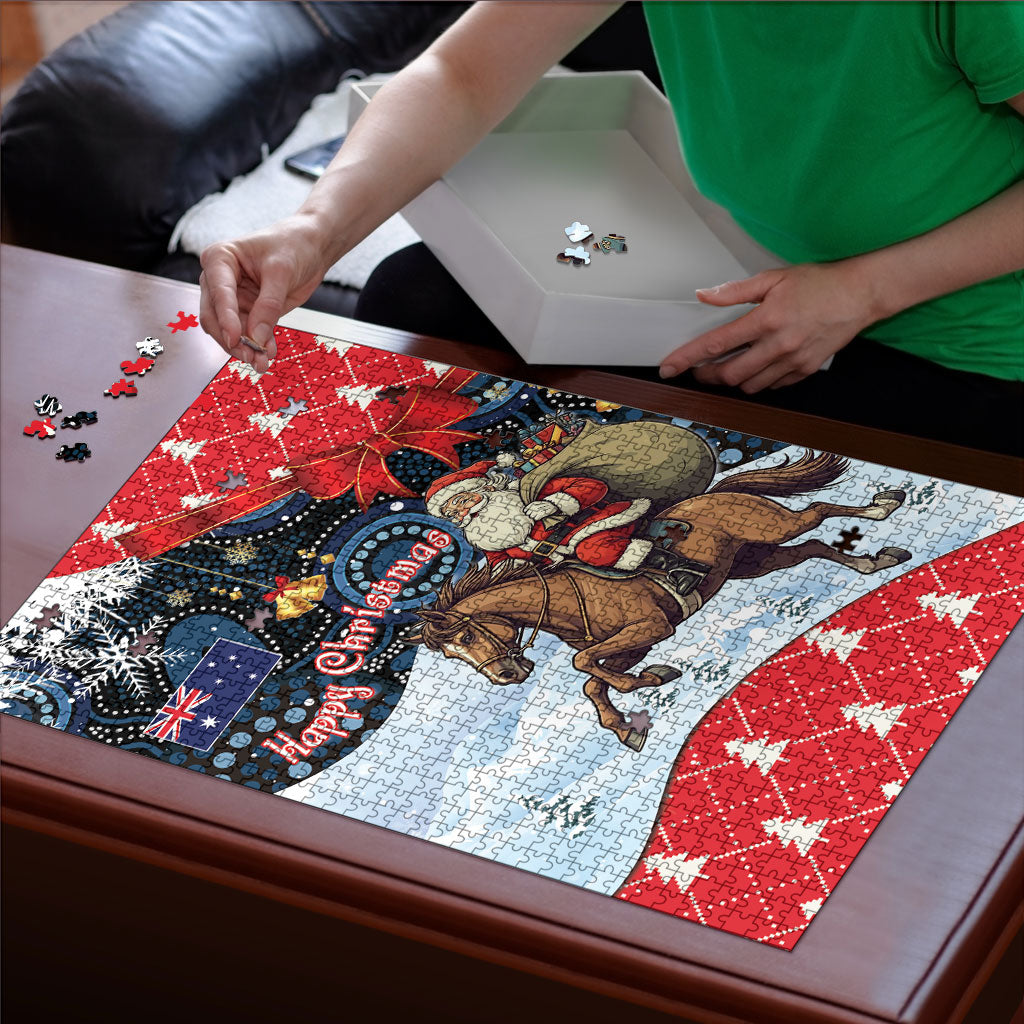 Australia Christmas In July Puzzle Santa Horse Racing Aboriginal Dot Art