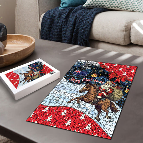 Australia Christmas In July Puzzle Santa Horse Racing Aboriginal Dot Art