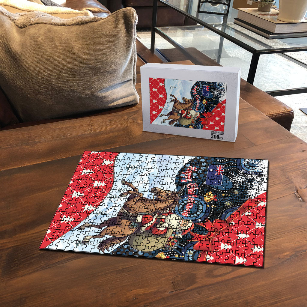 Australia Christmas In July Puzzle Santa Horse Racing Aboriginal Dot Art