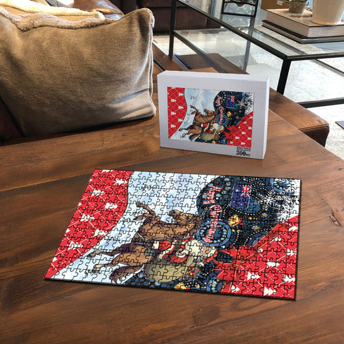 Australia Christmas In July Puzzle Santa Horse Racing Aboriginal Dot Art