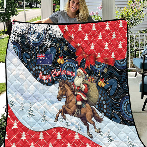 Australia Christmas In July Quilt Santa Horse Racing Aboriginal Dot Art
