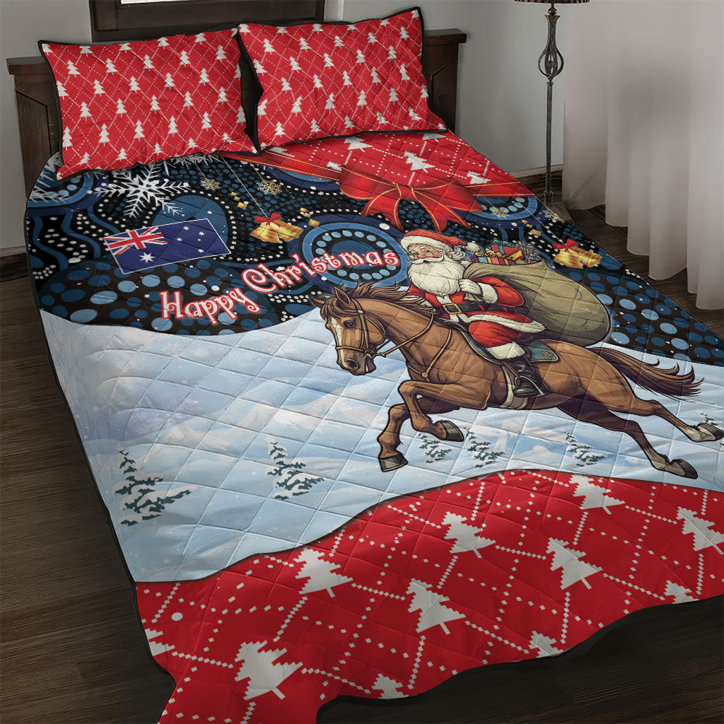 Australia Christmas In July Quilt Bed Set Santa Horse Racing Aboriginal Dot Art