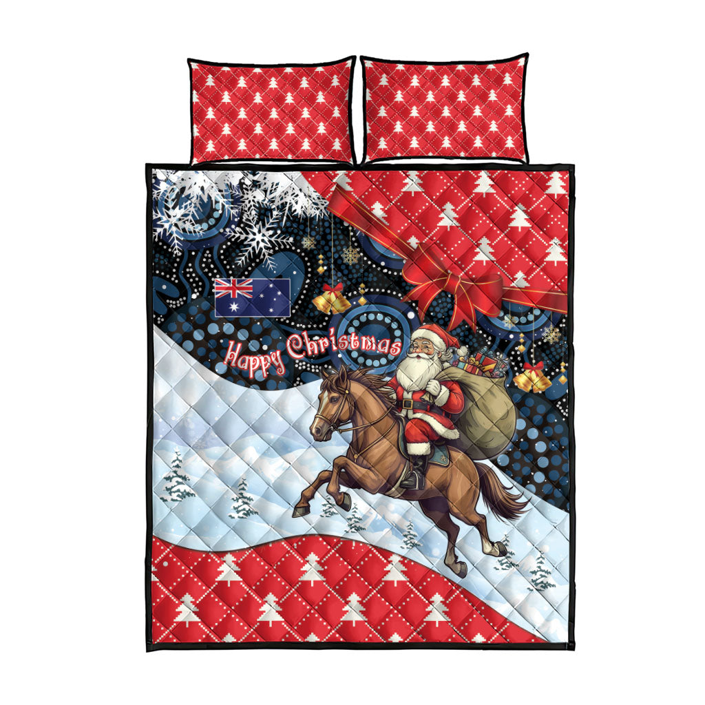 Australia Christmas In July Quilt Bed Set Santa Horse Racing Aboriginal Dot Art