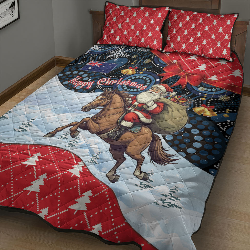 Australia Christmas In July Quilt Bed Set Santa Horse Racing Aboriginal Dot Art