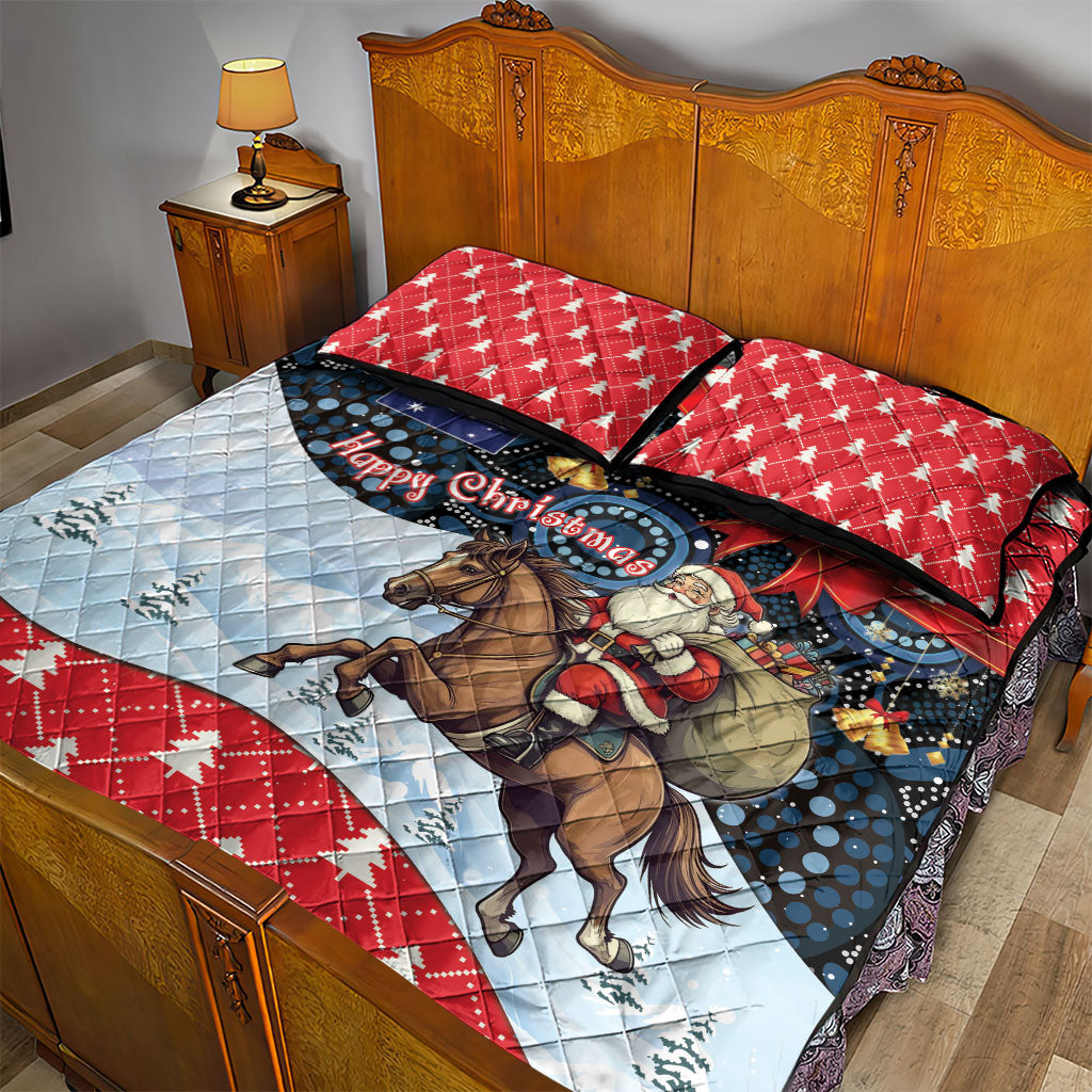 Australia Christmas In July Quilt Bed Set Santa Horse Racing Aboriginal Dot Art