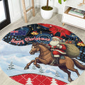 Australia Christmas In July Round Carpet Santa Horse Racing Aboriginal Dot Art