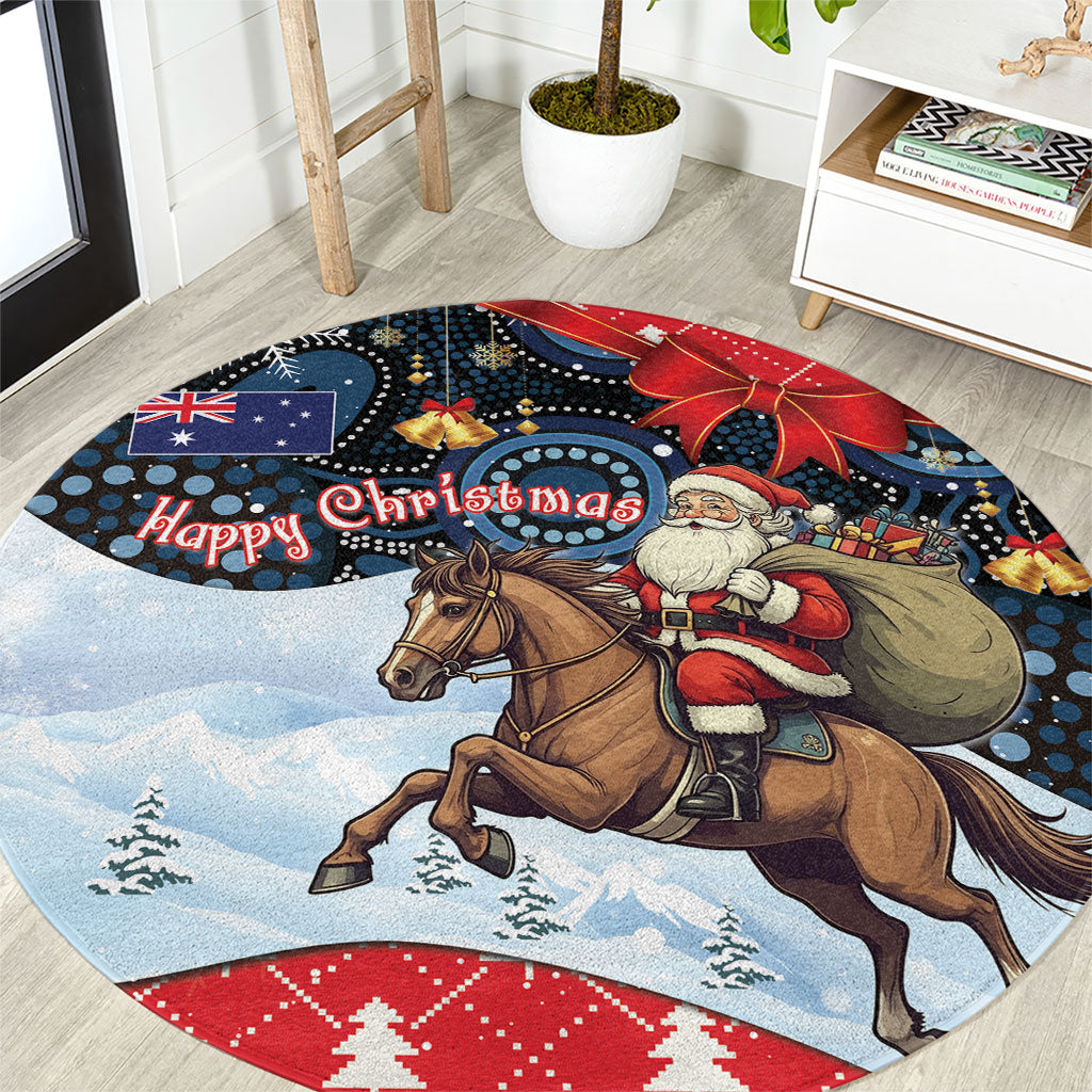 Australia Christmas In July Round Carpet Santa Horse Racing Aboriginal Dot Art