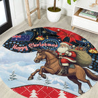 Australia Christmas In July Round Carpet Santa Horse Racing Aboriginal Dot Art