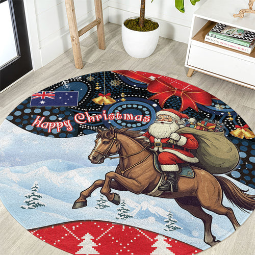 Australia Christmas In July Round Carpet Santa Horse Racing Aboriginal Dot Art