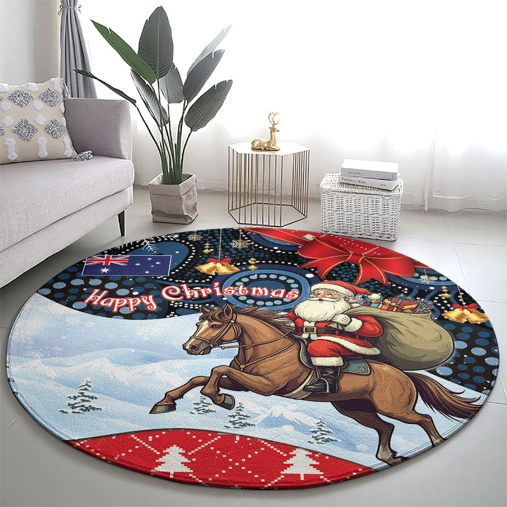 Australia Christmas In July Round Carpet Santa Horse Racing Aboriginal Dot Art