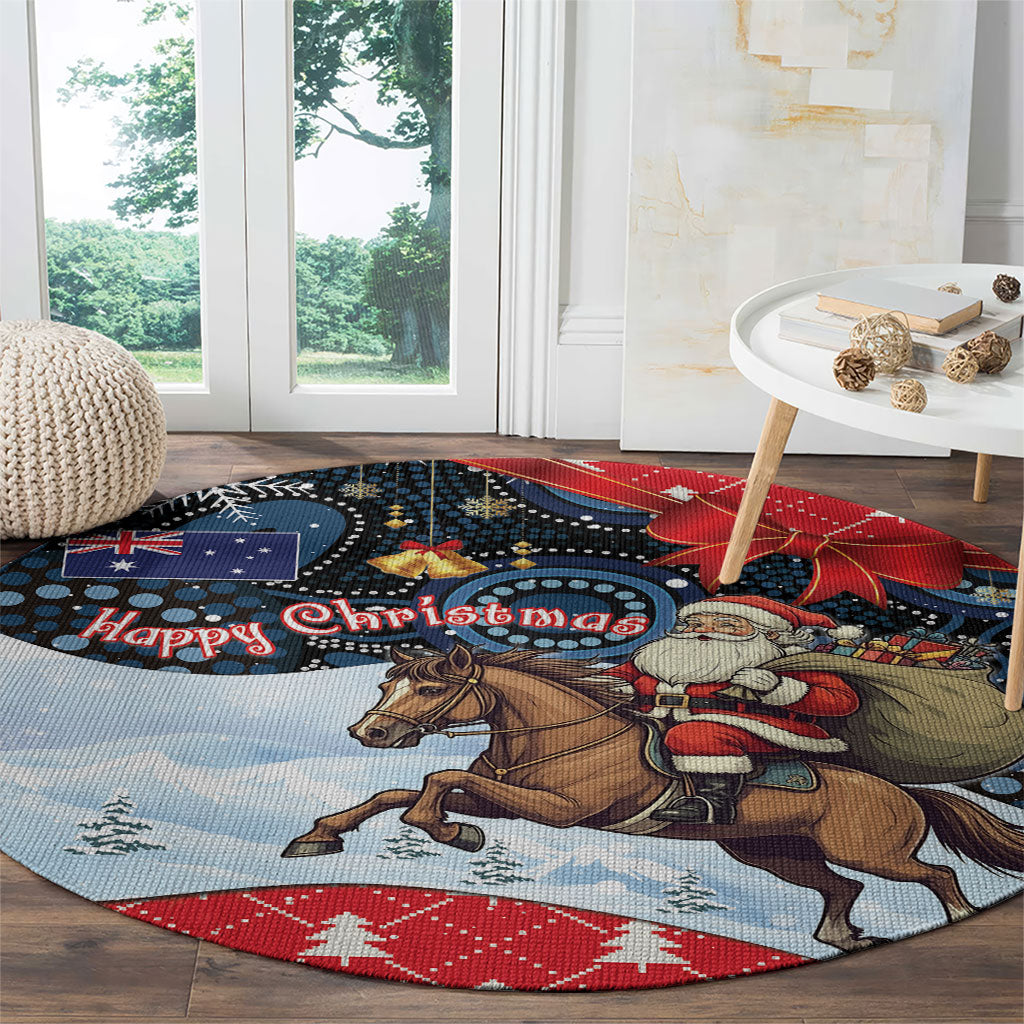 Australia Christmas In July Round Carpet Santa Horse Racing Aboriginal Dot Art