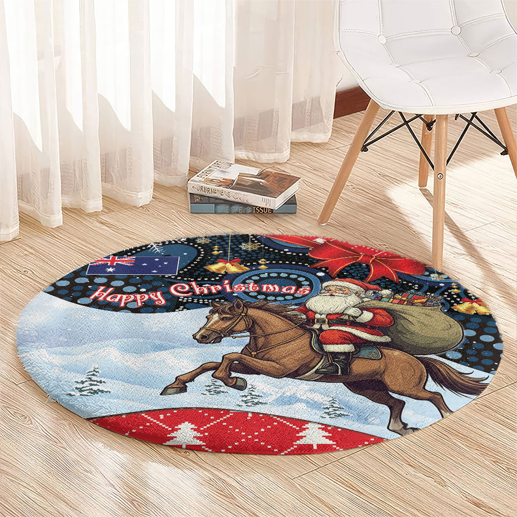 Australia Christmas In July Round Carpet Santa Horse Racing Aboriginal Dot Art