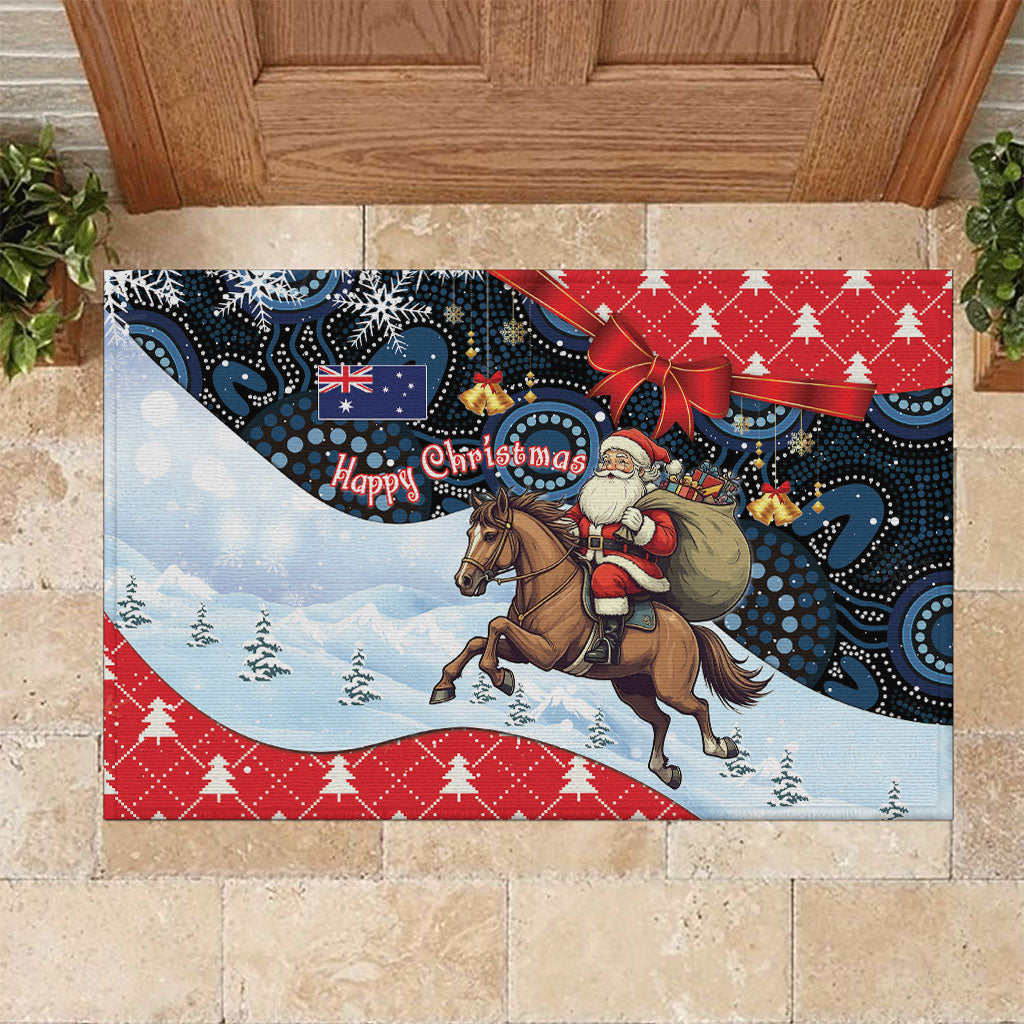 Australia Christmas In July Rubber Doormat Santa Horse Racing Aboriginal Dot Art
