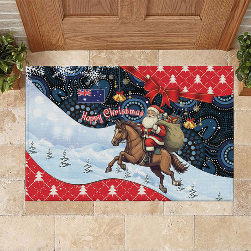 Australia Christmas In July Rubber Doormat Santa Horse Racing Aboriginal Dot Art
