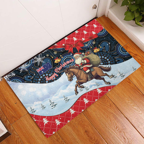 Australia Christmas In July Rubber Doormat Santa Horse Racing Aboriginal Dot Art