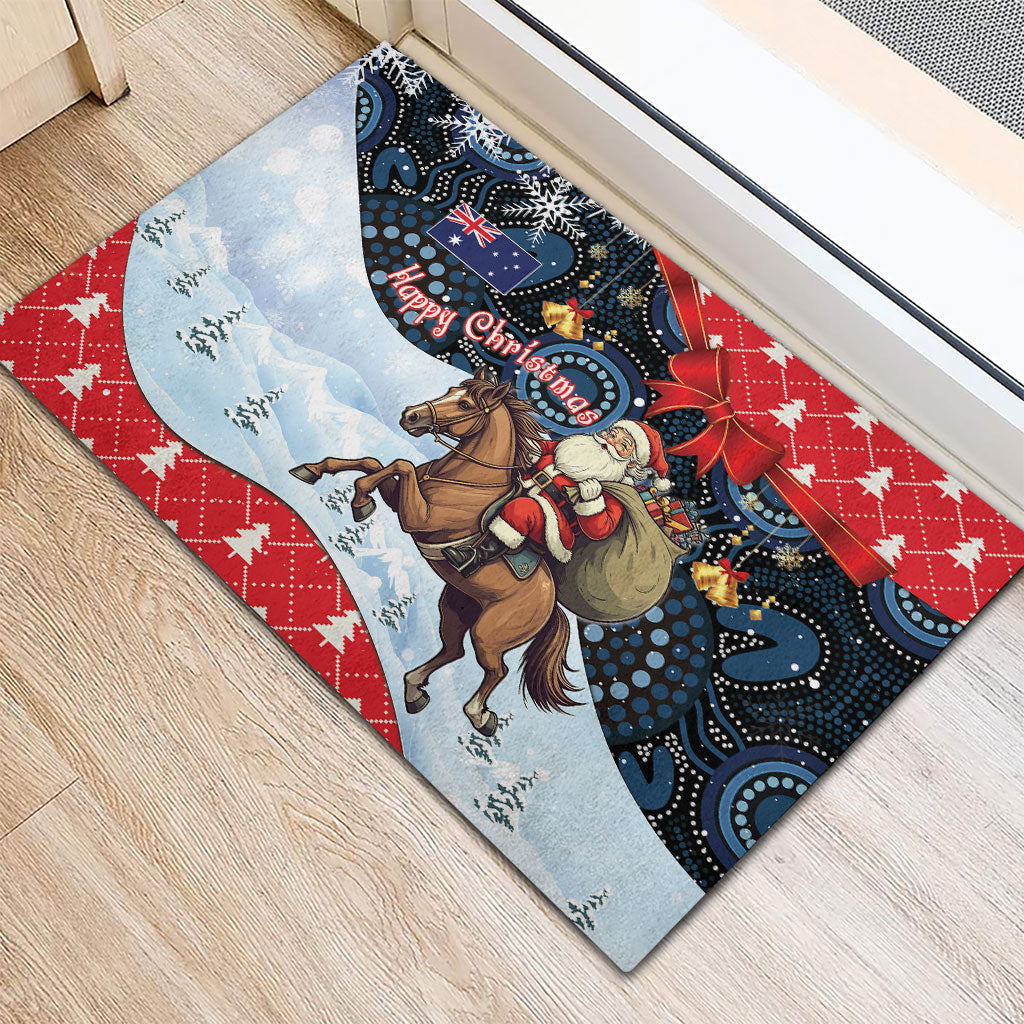 Australia Christmas In July Rubber Doormat Santa Horse Racing Aboriginal Dot Art