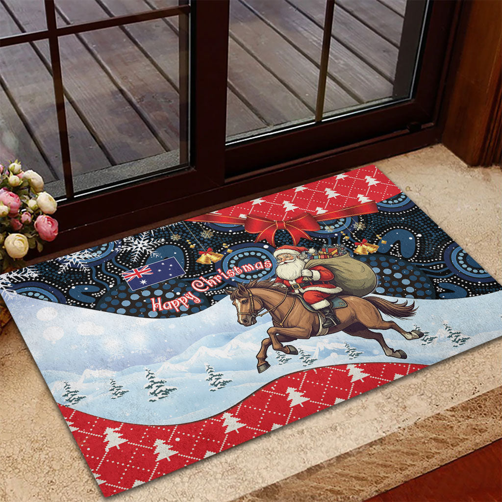 Australia Christmas In July Rubber Doormat Santa Horse Racing Aboriginal Dot Art
