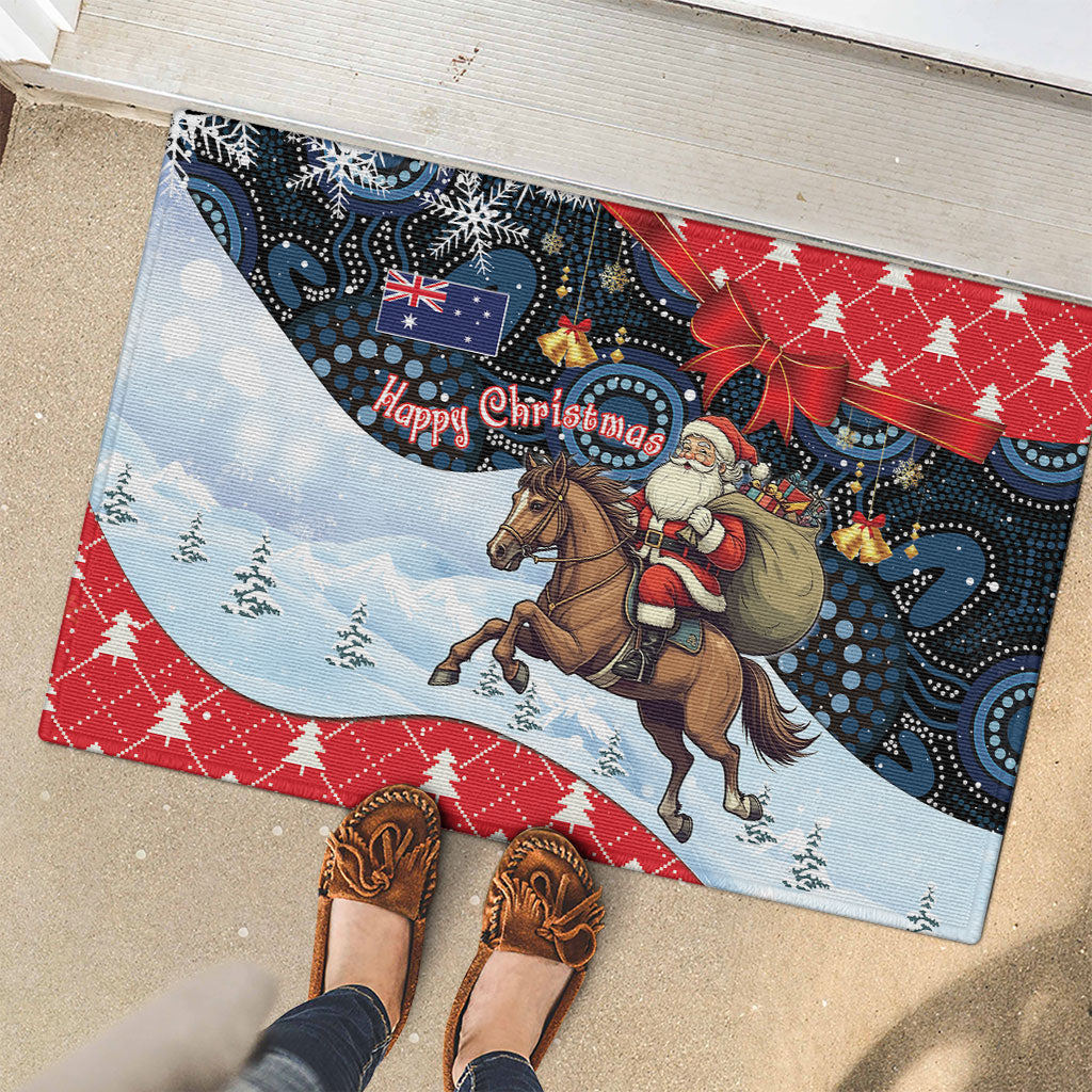 Australia Christmas In July Rubber Doormat Santa Horse Racing Aboriginal Dot Art