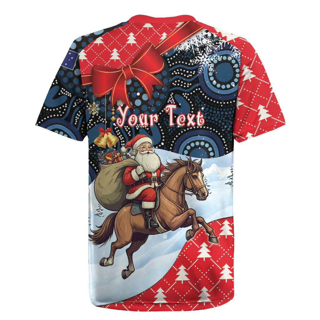 Australia Christmas In July Personalised Rugby Jersey Santa Horse Racing Aboriginal Dot Art