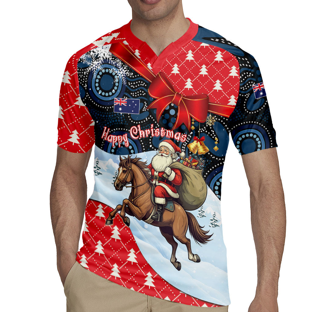 Australia Christmas In July Personalised Rugby Jersey Santa Horse Racing Aboriginal Dot Art