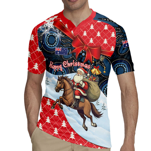 Australia Christmas In July Personalised Rugby Jersey Santa Horse Racing Aboriginal Dot Art