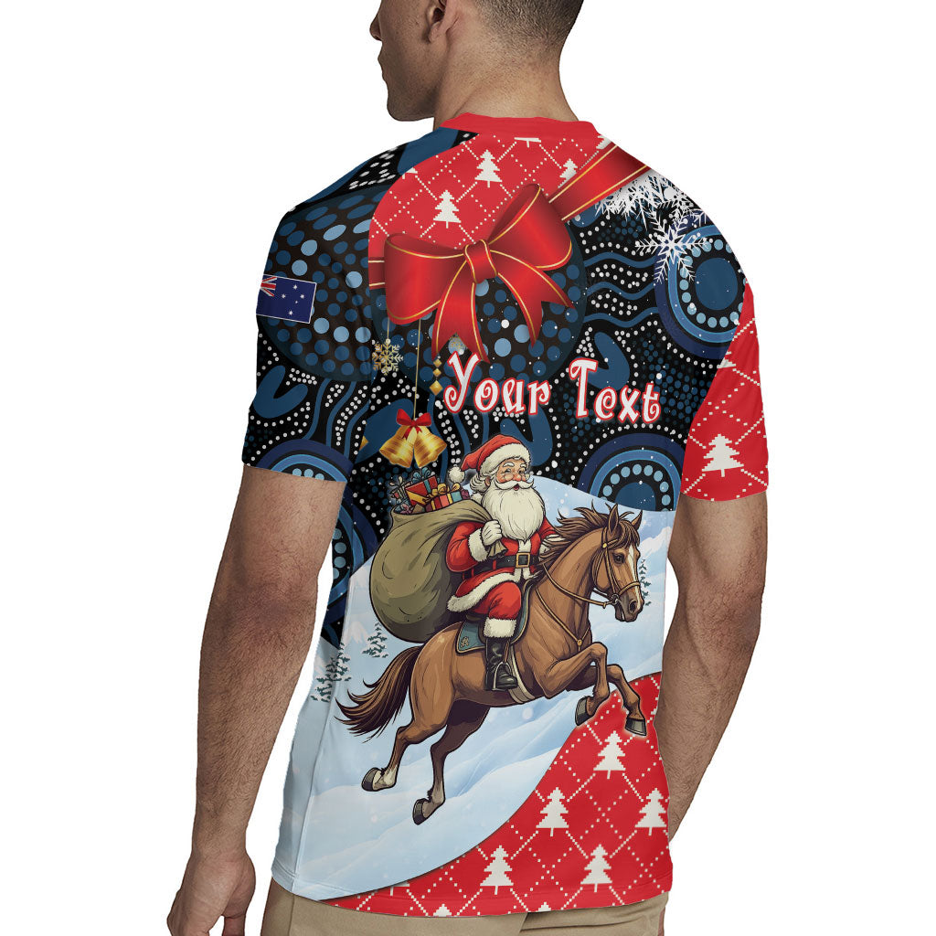 Australia Christmas In July Personalised Rugby Jersey Santa Horse Racing Aboriginal Dot Art