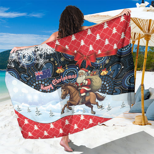 Australia Christmas In July Sarong Santa Horse Racing Aboriginal Dot Art