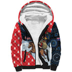 Australia Christmas In July Personalised Sherpa Hoodie Santa Horse Racing Aboriginal Dot Art