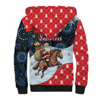 Australia Christmas In July Personalised Sherpa Hoodie Santa Horse Racing Aboriginal Dot Art