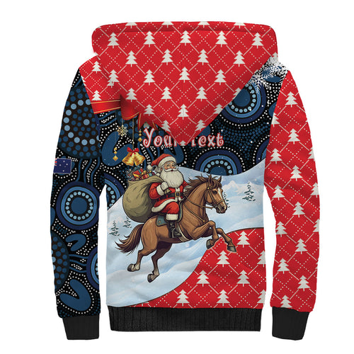 Australia Christmas In July Personalised Sherpa Hoodie Santa Horse Racing Aboriginal Dot Art