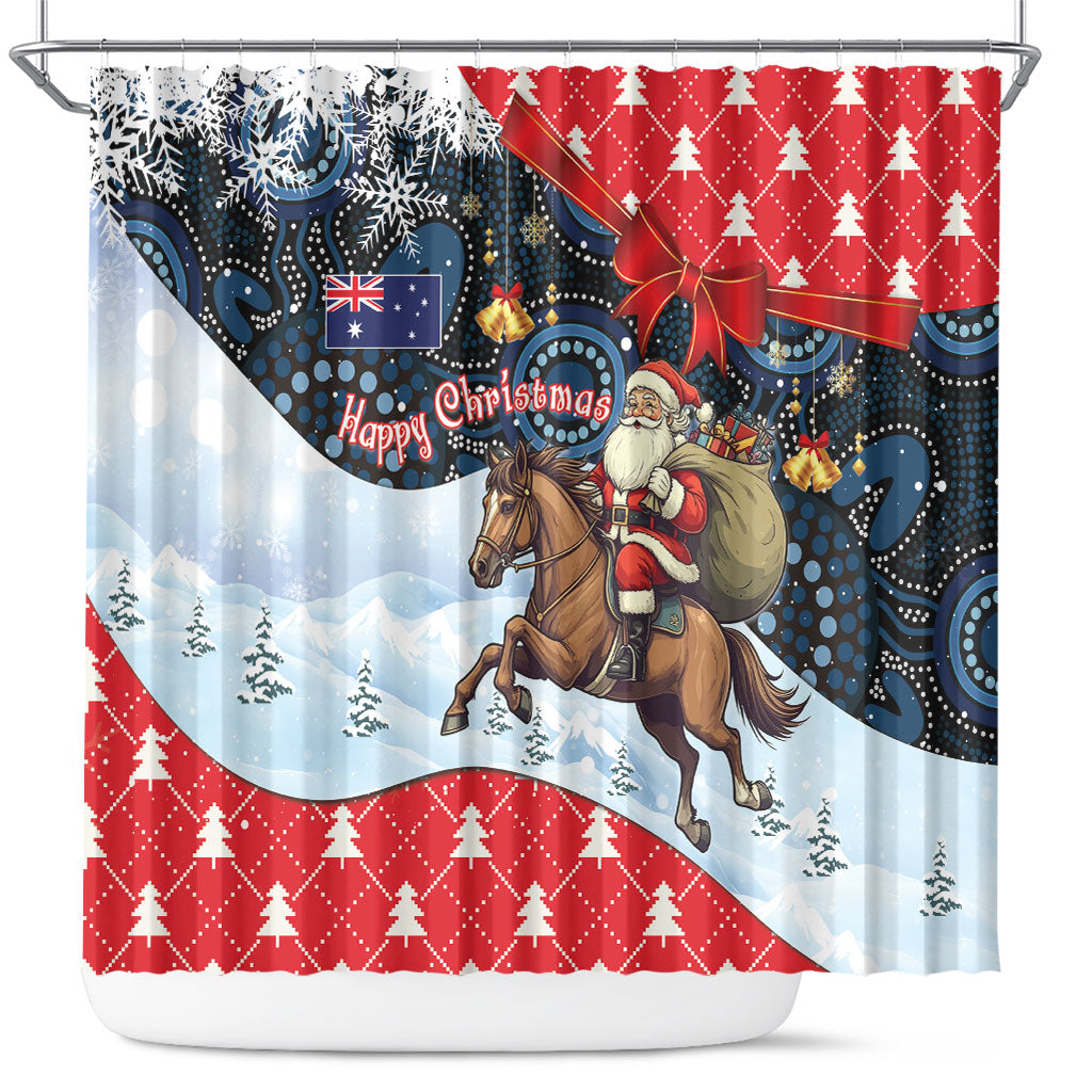 Australia Christmas In July Shower Curtain Santa Horse Racing Aboriginal Dot Art