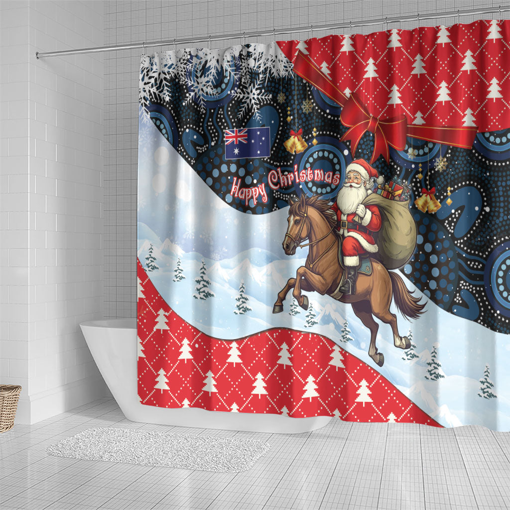 Australia Christmas In July Shower Curtain Santa Horse Racing Aboriginal Dot Art