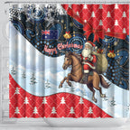 Australia Christmas In July Shower Curtain Santa Horse Racing Aboriginal Dot Art