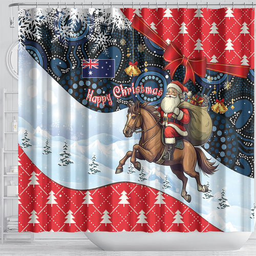 Australia Christmas In July Shower Curtain Santa Horse Racing Aboriginal Dot Art