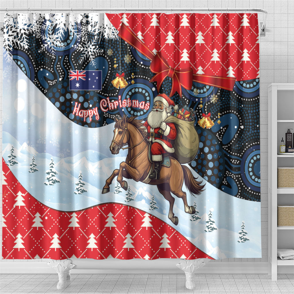 Australia Christmas In July Shower Curtain Santa Horse Racing Aboriginal Dot Art