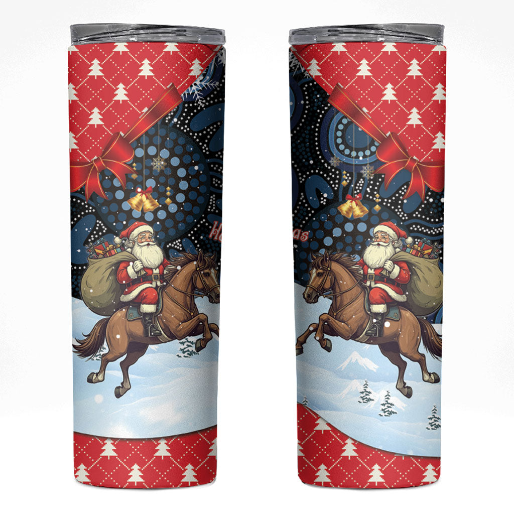 Australia Christmas In July Skinny Tumbler Santa Horse Racing Aboriginal Dot Art